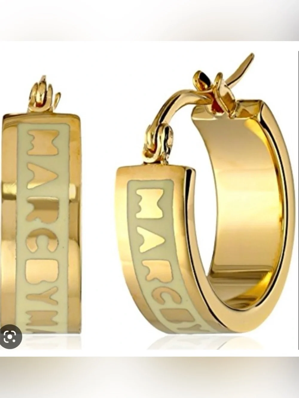 MARC BY MARC JACOBS earrings Classic Huggie Hoops gold tone white Enameled